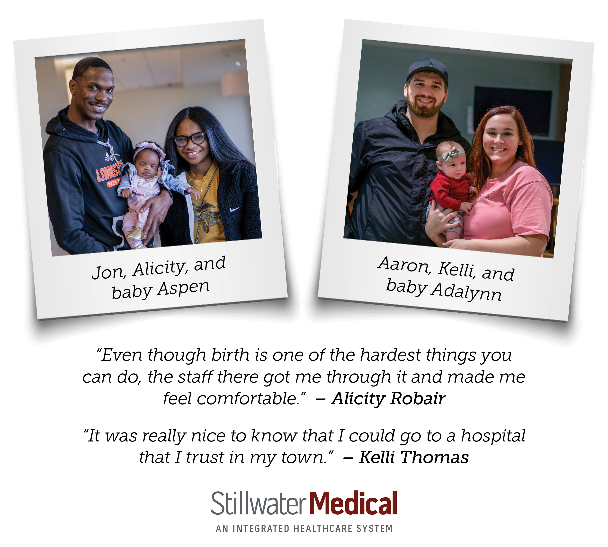 Photo showing two families who were the first patients in Stillwater Medical's new Women's Health Center