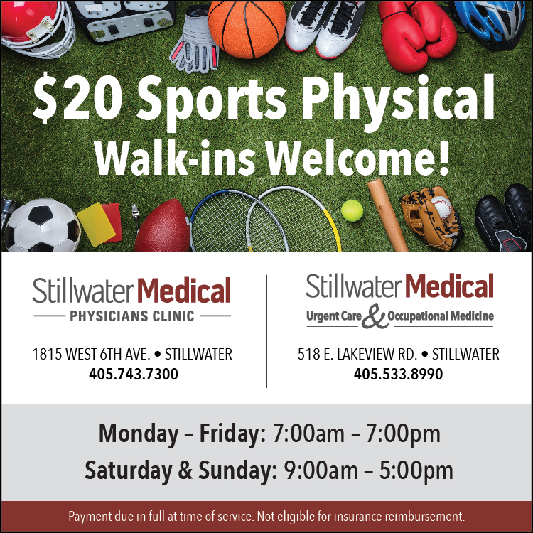 $20 Sports Physicals at our two Stillwater Medical Urgent Care locations.