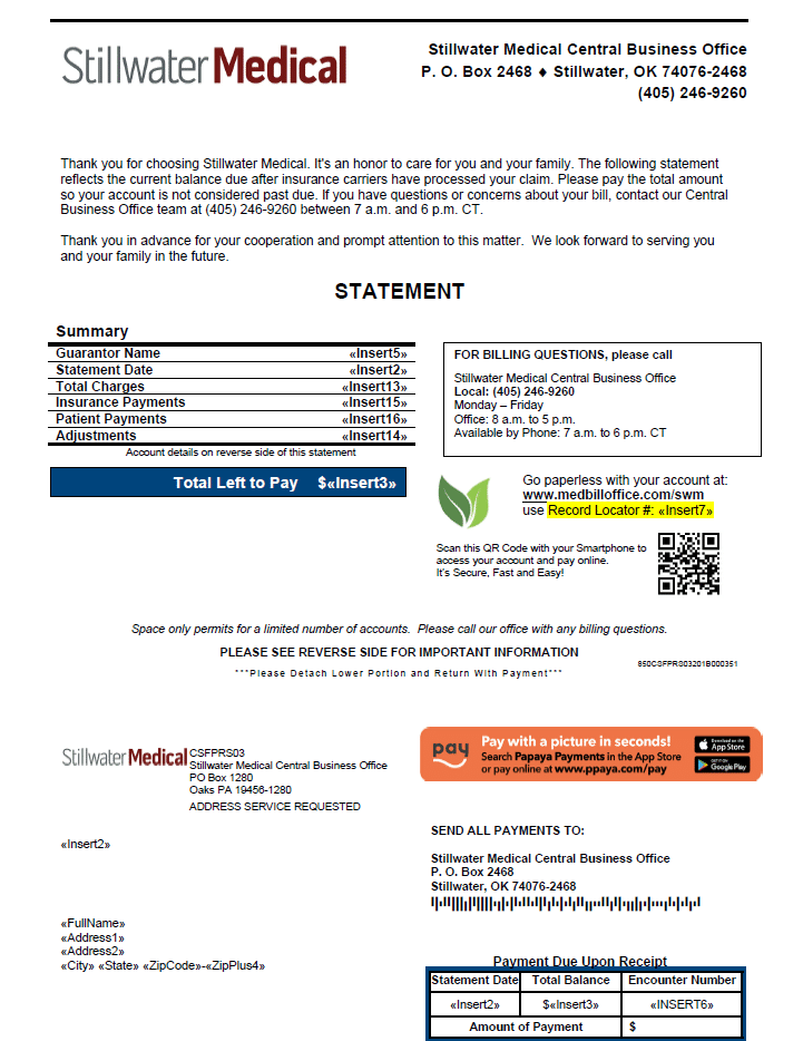 Sample bill for care received before October 4 from a Clinic